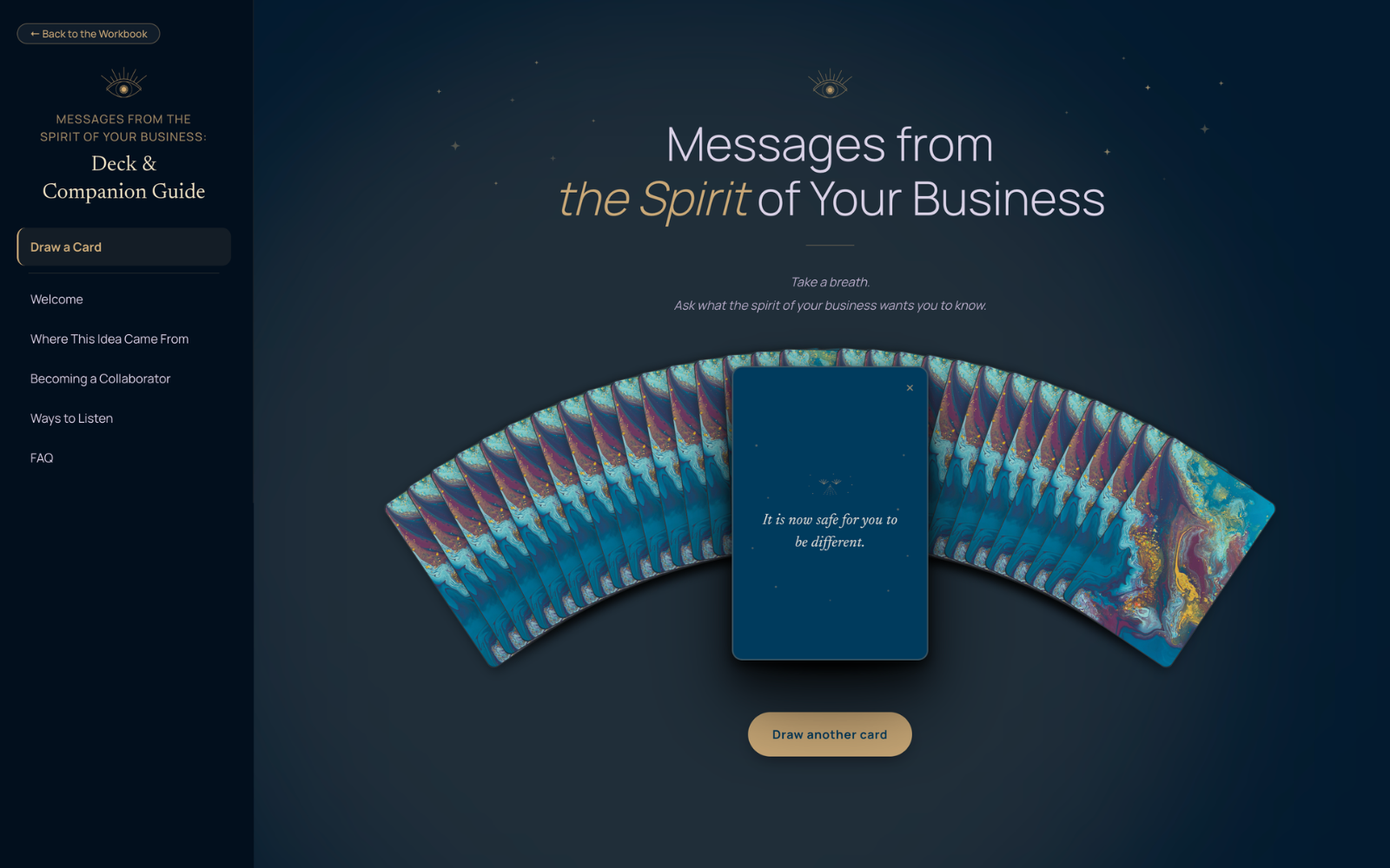 Messages from the Spirit of Your Business, a card-draw tool