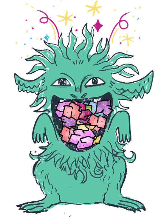 The garbage goblin, mouth stuffed full of garbage posts